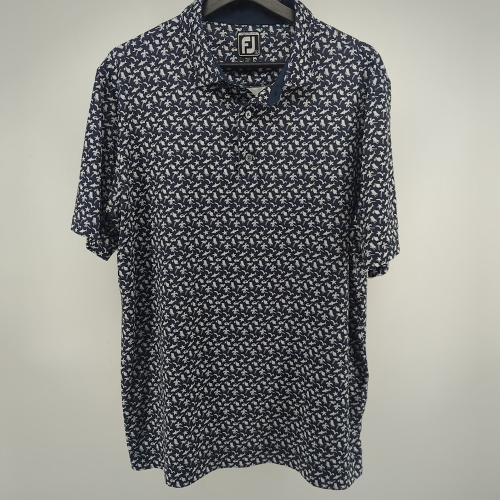 FootJoy FJ Polo Shirt Men's Large Blue Beach Print Iron Horse Golf Course AOP - Picture 3 of 11